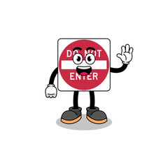 do not enter road sign cartoon doing wave hand gesture