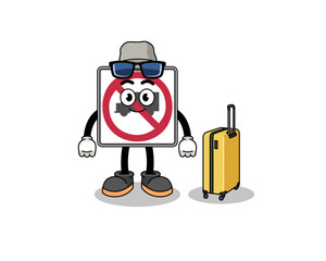no trucks road sign mascot doing vacation