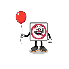 Cartoon of no trucks road sign holding a balloon