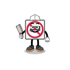 Mascot of no trucks road sign as a butcher