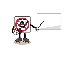 Mascot cartoon of no trucks road sign teacher