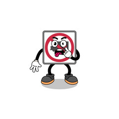 Character Illustration of no trucks road sign with tongue sticking out