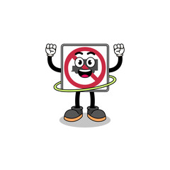 Character Illustration of no trucks road sign playing hula hoop