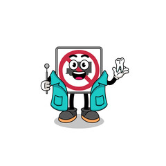 Illustration of no trucks road sign mascot as a dentist