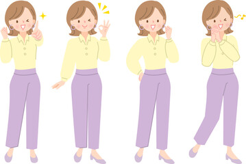 オシャレな女性の表情セットイラスト素材