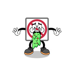 no bicycles road sign mascot cartoon vomiting