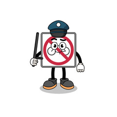Cartoon Illustration of no bicycles road sign police