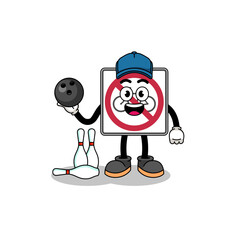 Mascot of no bicycles road sign as a bowling player