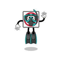 Character cartoon of no bicycles road sign as a diver
