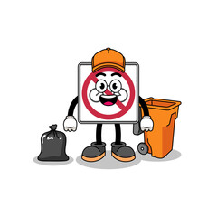 Illustration of no bicycles road sign cartoon as a garbage collector