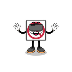 Illustration of no bicycles road sign with a vr headset