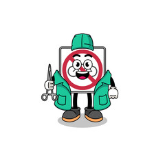 Illustration of no bicycles road sign mascot as a surgeon