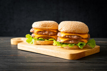 pork hamburger or pork burger with cheese