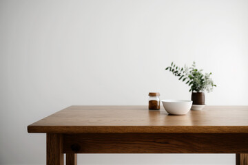 Minimalistic Elegance: A Close-Up Look at a Wooden Table Display With Generative AI