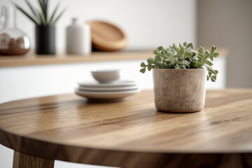 Minimalistic Elegance: A Close-Up Look at a Wooden Table Display With Generative AI