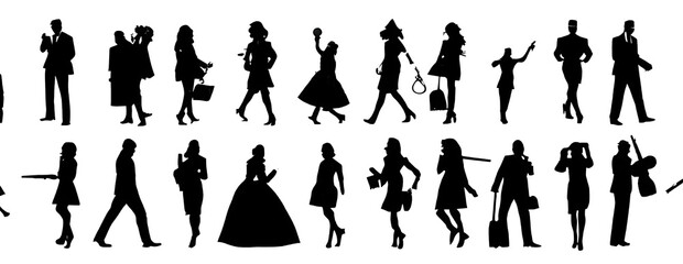 Vector illustration, Outline silhouettes of classic people, Contour drawing, people silhouette, architecture sketch people , Silhouette of sitting classic people, Architectural