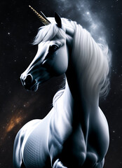 Obraz na płótnie Canvas 3d drawing art of White Unicorn under the night sky created with generative ai