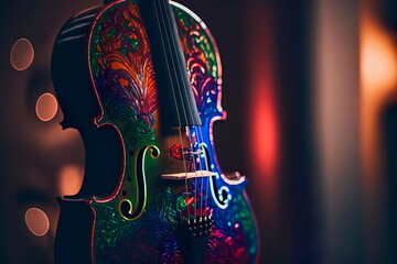 Abstract Cello on wooden background with bokeh  Generative AI