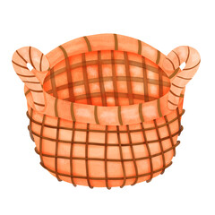 Basketful watercolor clipart.basket for keep food.