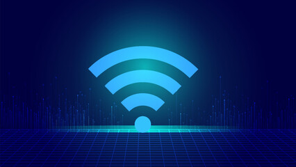 Wifi internet vector technology icon with abstract low poly wireframe mesh design from connecting dot and line vector.