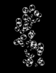 Abstract fresh soda bubble groups. High-quality stock image liquid water bubbles, carbonate drink, oil shape, beer fizzing, splashing and floating drop in black background for represent sparkling