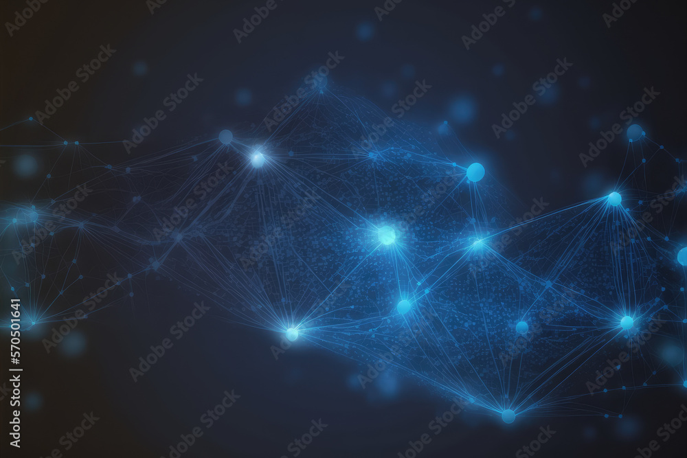 Poster blue technology abstract background of connection network. peculiar ai generative image.