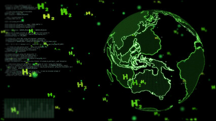 global digital and south east asia with bubbles green H2 text on black background