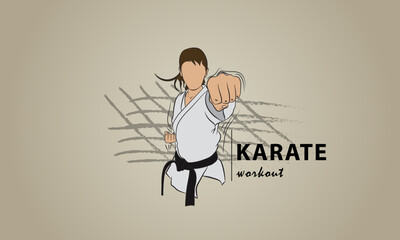 Athlete girl does a karate workout. Abstract sports vector image. Logo.