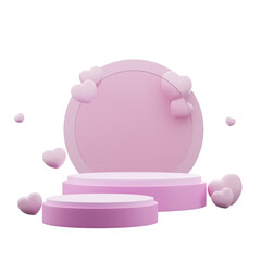 3D rendering Pink heart shaped box on podium display for valentine day