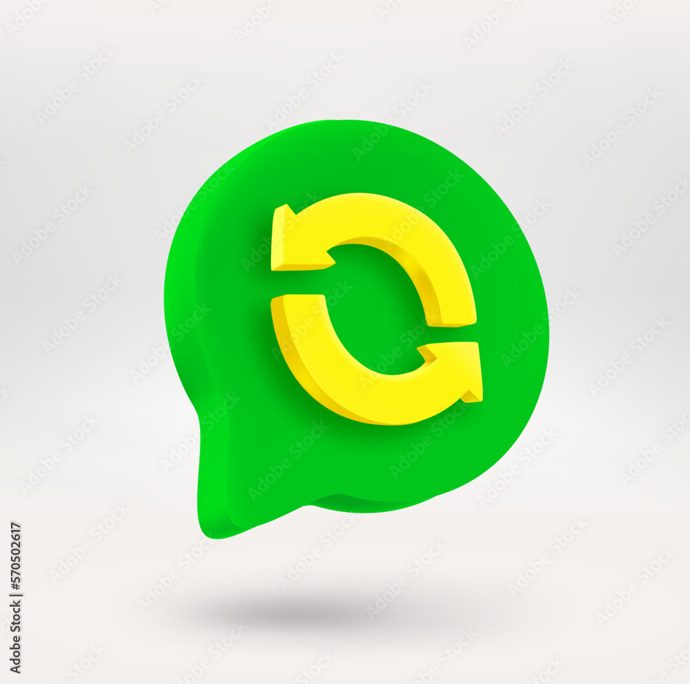 Poster Speech bubble icon with recycle sign. 3d vector icon isolated on white background
