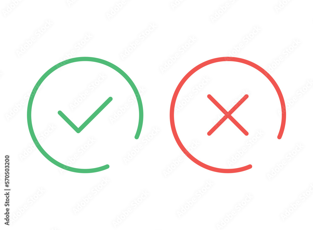 Poster cross and check mark icon in flat style. checkmark right vector illustration on isolated background.
