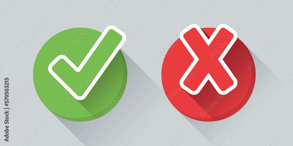 Poster cross and check mark icon in flat style. checkmark right vector illustration on isolated background.