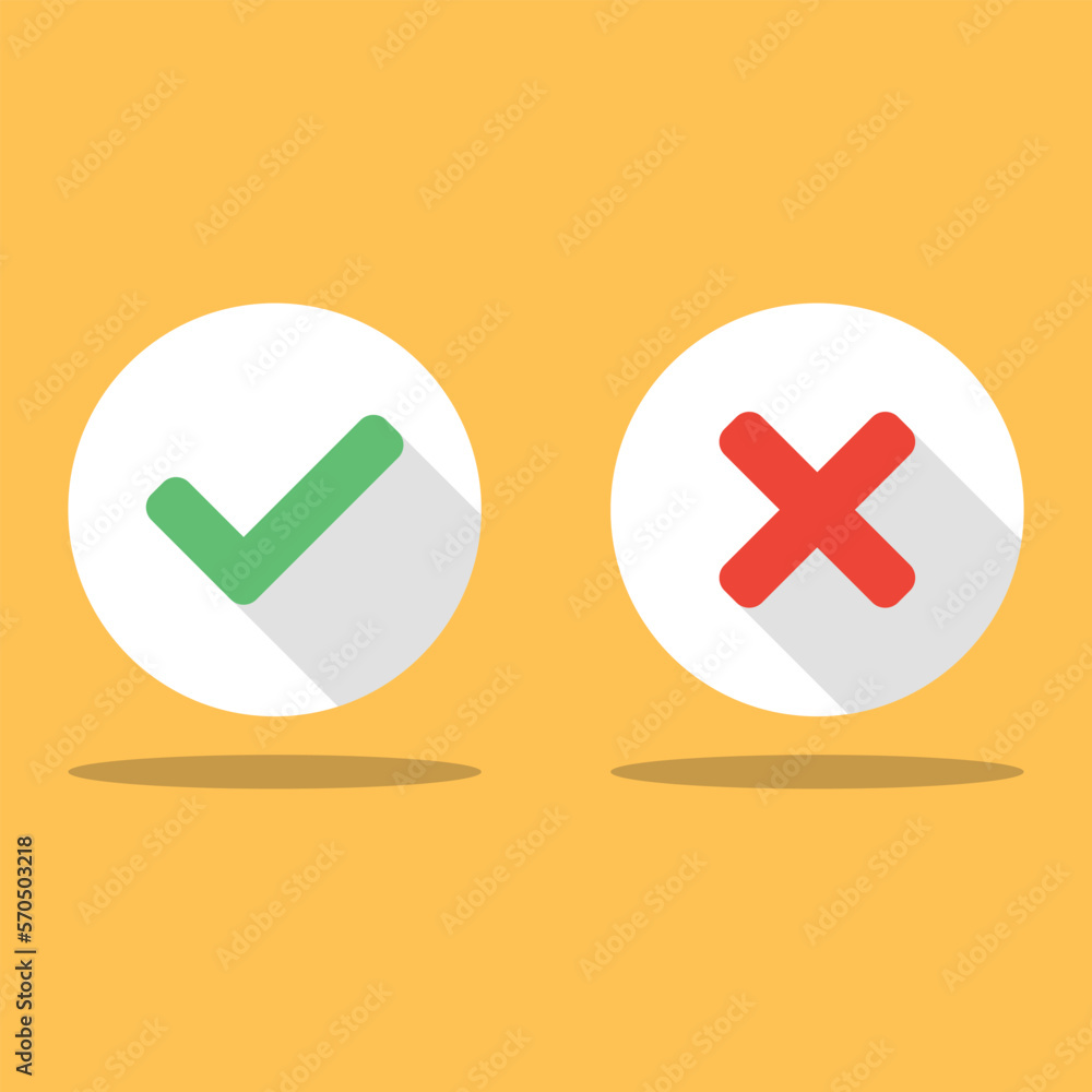 Poster cross and check mark icon in flat style. checkmark right vector illustration on isolated background.