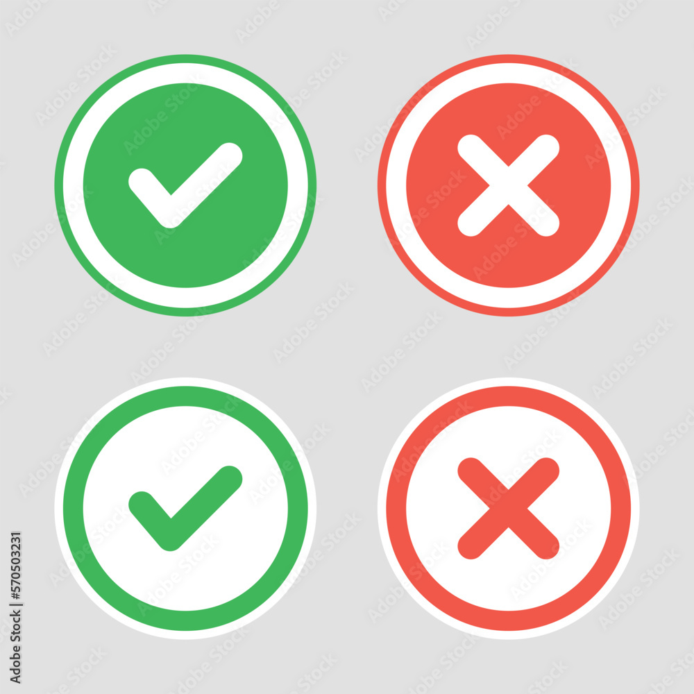 Poster cross and check mark icon in flat style. checkmark right vector illustration on isolated background.