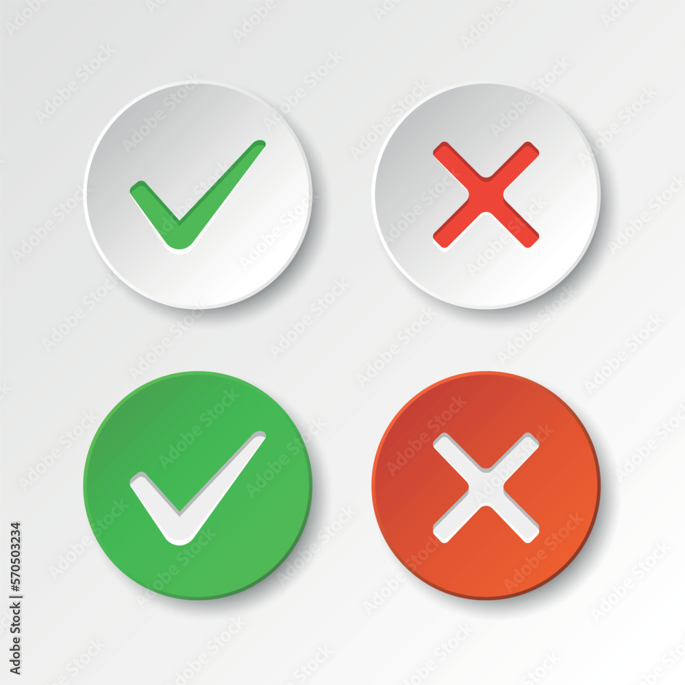 Poster cross and check mark icon in flat style. checkmark right vector illustration on isolated background.