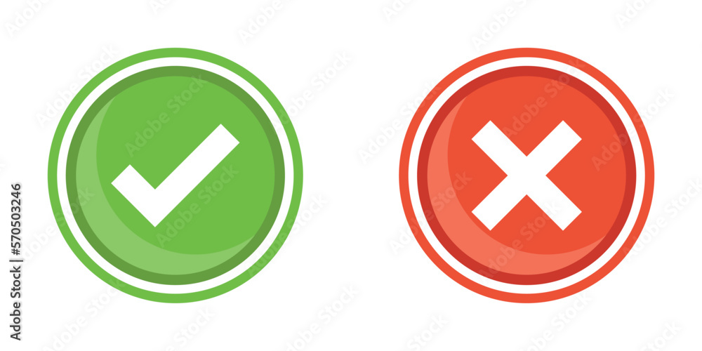 Poster cross and check mark icon in flat style. checkmark right vector illustration on isolated background.