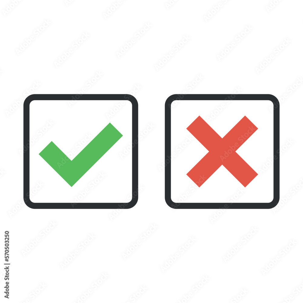 Poster cross and check mark icon in flat style. checkmark right vector illustration on isolated background.