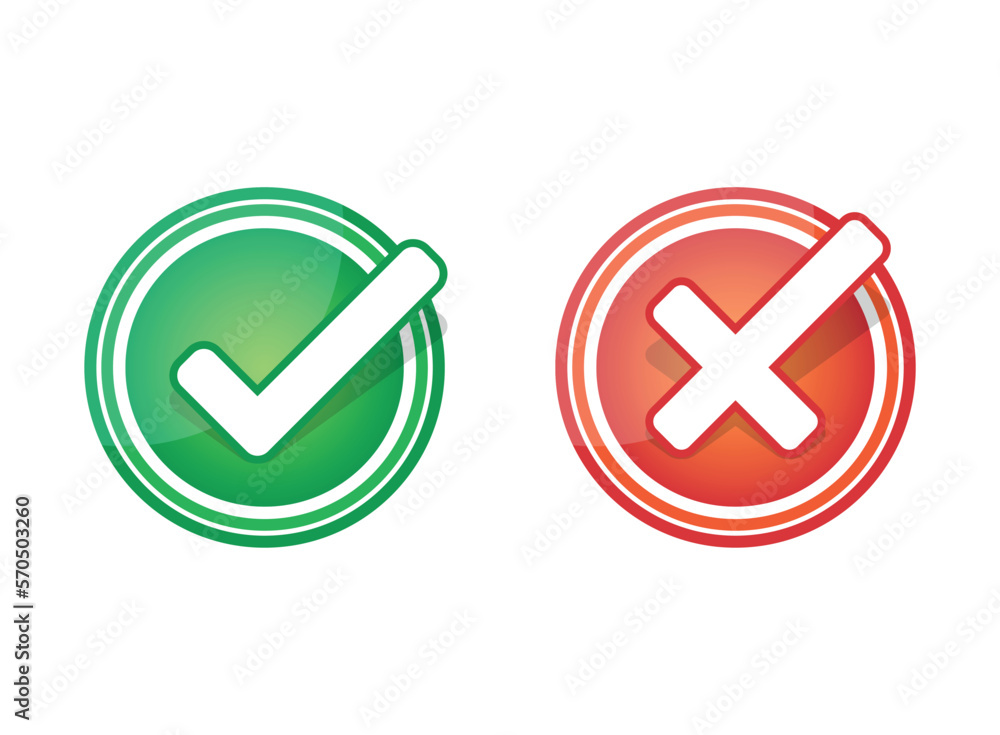 Poster cross and check mark icon in flat style. checkmark right vector illustration on isolated background.
