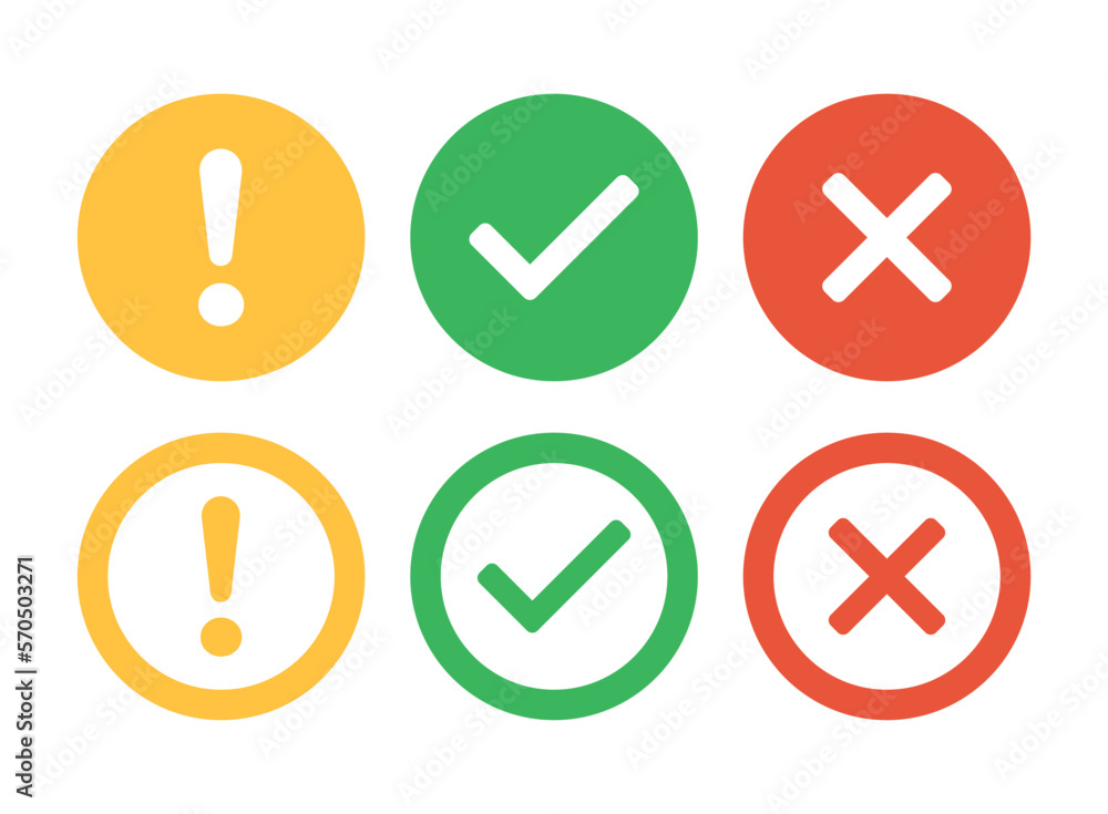 Poster cross and check mark icon in flat style. checkmark right vector illustration on isolated background.