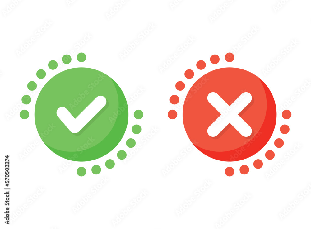 Poster cross and check mark icon in flat style. checkmark right vector illustration on isolated background.