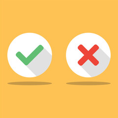 Obraz premium Cross and check mark icon in flat style. Checkmark right vector illustration on isolated background. Tick and cross sign business concept.