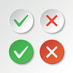 Cross and check mark icon in flat style. Checkmark right vector illustration on isolated background. Tick and cross sign business concept.