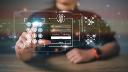 User authentication system with username and password, cybersecurity concept, information security and encryption, secure Internet access, technology and cybernetics. computer security system.