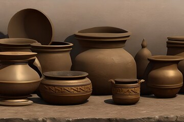 clay pots on a table