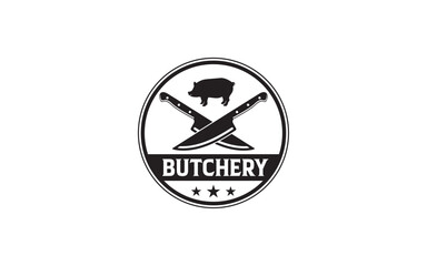 Butcher Shop and Butchery hand written lettering logo, label, badge, emblem logo template