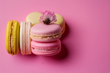 Macarons on pink surface