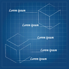 Blueprint Background with sketch of Cube vector, Blueprint Template