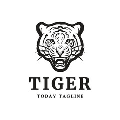 tiger face head mammal predator mascot power wildcat jungle  logo design vector illustration