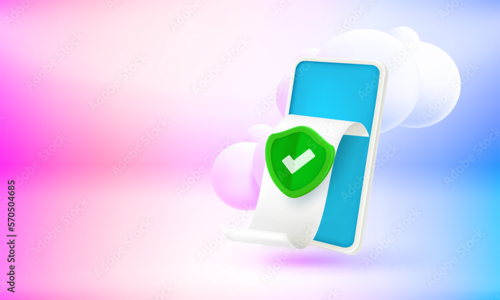 Aufkleber the shield with paper bill and shield. 3d vector banner with copy space