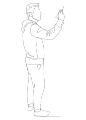 One continuous line of Casual teacher or student writing. Thin Line Illustration vector concept. Contour Drawing Creative ideas.